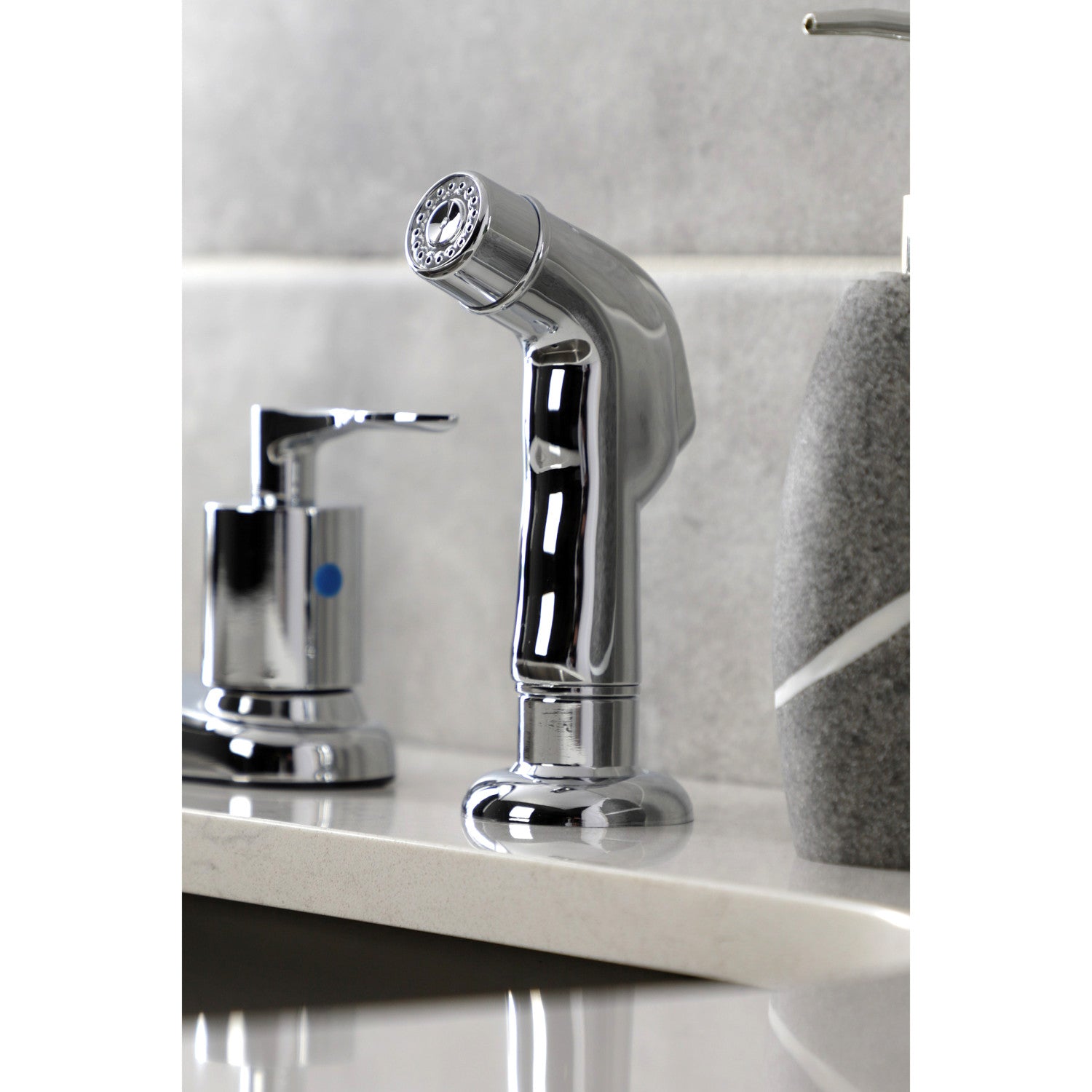 Kingston Tulare FB7791SVLSP - Serena Two-Handle 4-Hole 8" Centerset Kitchen Faucet with Side Sprayer, Polished Chrome — thumbnail 3